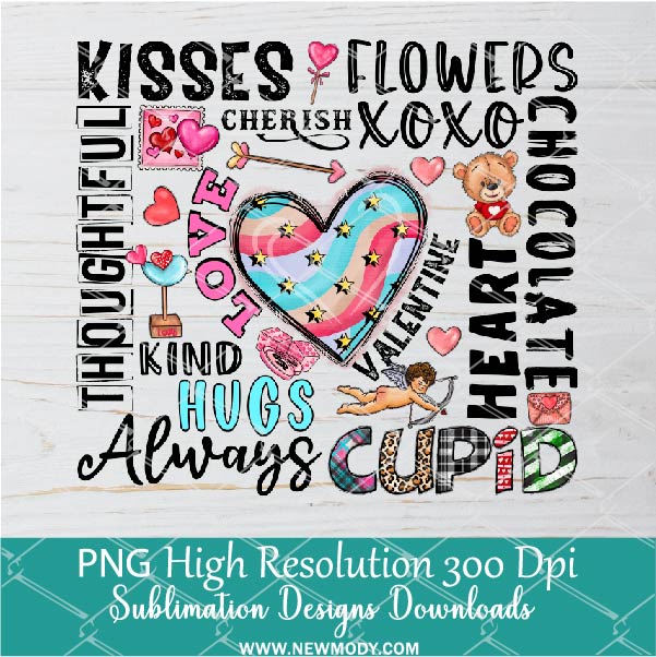 Kisses Flowers Valentine Png, Valentine Png For Sublimation & DTF T-Shirt Design Digital Download