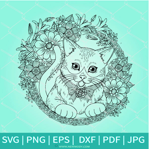 Mandala Cat Frame SVG - Cat SVG -Mandala SVG