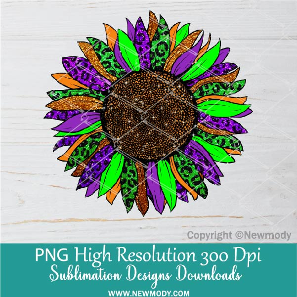 Glitter Halloween Sunflower PNG Sublimation Designs Bundle -Leopard Sunflower Clipart