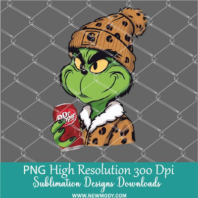Grinch Holding Dr Pepper PNG , Funny Sublimation &amp; DTF T-Shirt Design Digital Download