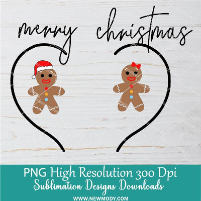 Merry Christmas Heart Png For Sublimation, Xmas Gingerbread Couple Heart Design, Husband and Wifey