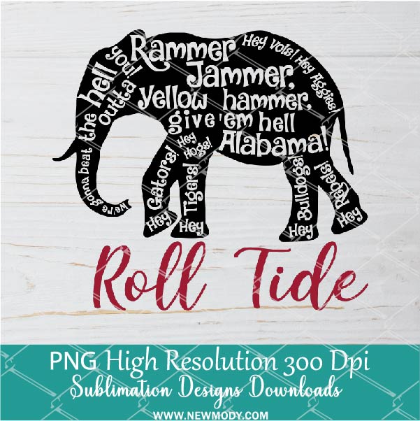 Roll Tide Elephant PNG For Sublimation, Elephant PNG