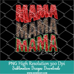 Mama Claus Sequin PNG, Faux embroidery Red Green leopard PNG