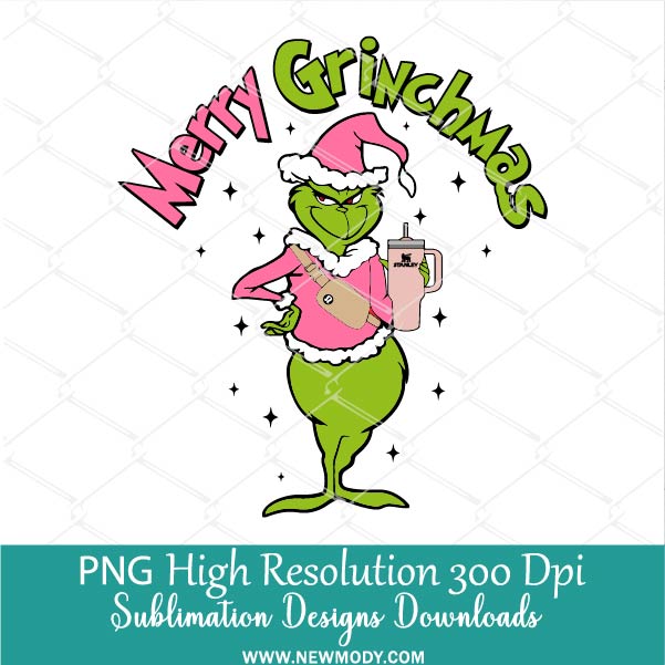 Merry Grinchmas PNG, Pink Grinch Stanley Clipart, Grinchy