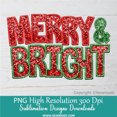 Merry And Bright Faux embroidery Sequin PNG, Red and Green sequins PNG, Glitter sparkle Xmas Sublimation, Happy Holidays Shirt design