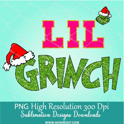 Lil Grinch PNG , Green Sequin glitter cute Little Girl Grinch face Clipart PNG For Sublimation and Dtf, Christmas shirt design