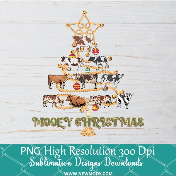 Mooey Western Christmas Cowboy Png, Merry Christmas For Sublimation & DTF T-Shirt Design Digital Download