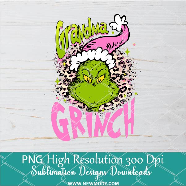 Grandma Grinch Pink Leopard PNG ,Grinchmas Sublimation &amp; DTF T-Shirt Design Digital Download