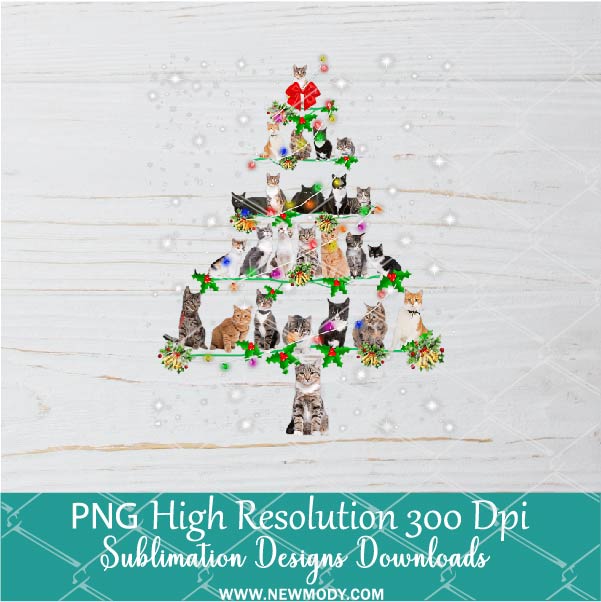 Funny Cats Christmas Tree PNG For Sublimation, Christmas PNG