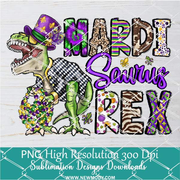 Mardi Saurus Rex Png, Mardi Gras Png For Sublimation & DTF T-Shirt Design Digital Download