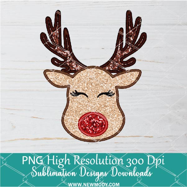 Glitter Sequin Reindeer Png For Sublimation & DTF T-Shirt Design Digital Download