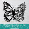 Floral Butterfly Tattoo Png, Butterfly Png For Sublimation & DTF T-Shirt Design Digital Download
