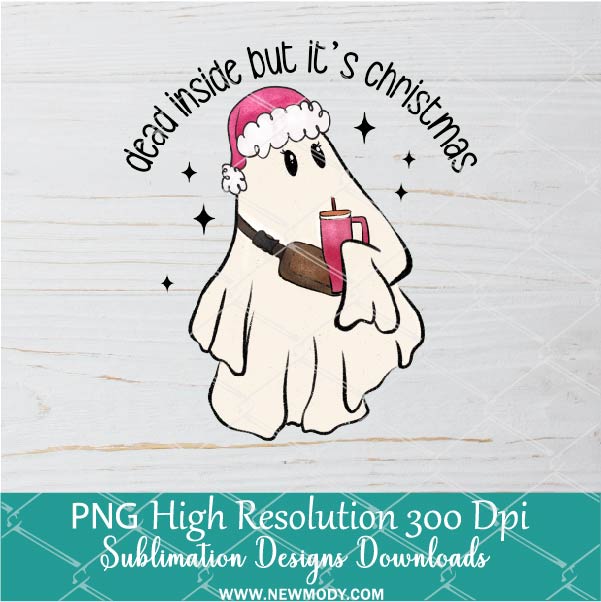 Bougie ghost Dead Inside But It's Christmas PNG, Funny Christmas Ghost PNG For Sublimation