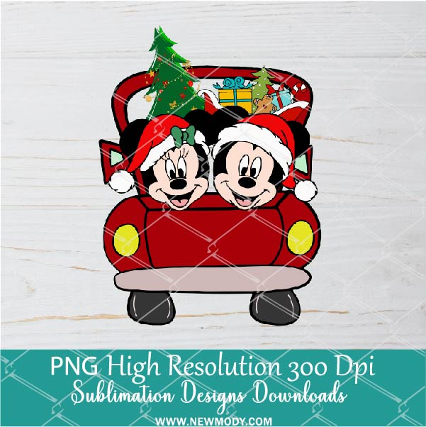 Christmas Red truck Minnie Mickey Custom Name Png, Funny Disney Png For Sublimation & DTF T-Shirt Design Digital Download