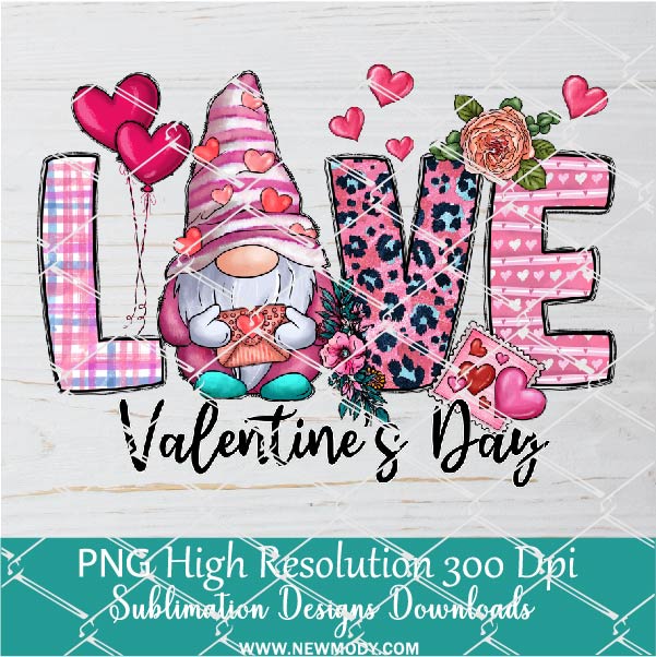LOVE Gnome Png, Valentine Png For Sublimation & DTF T-Shirt Design Digital Download