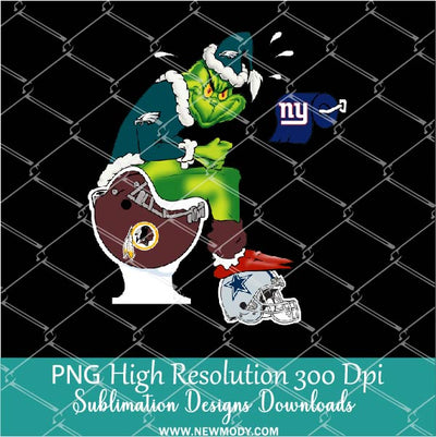 Grinch football toilet Eagles Cowboys PNG ,Grinchmas Sublimation &amp; DTF T-Shirt Design Digital Download