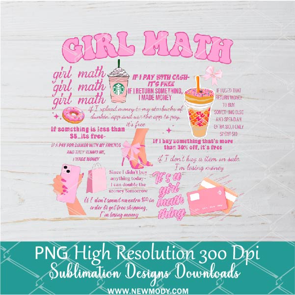 Girl Math Png for Sublimation &amp; DTF T-Shirt Design Digital Download