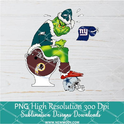 Grinch football toilet Eagles Cowboys PNG ,Grinchmas Sublimation &amp; DTF T-Shirt Design Digital Download