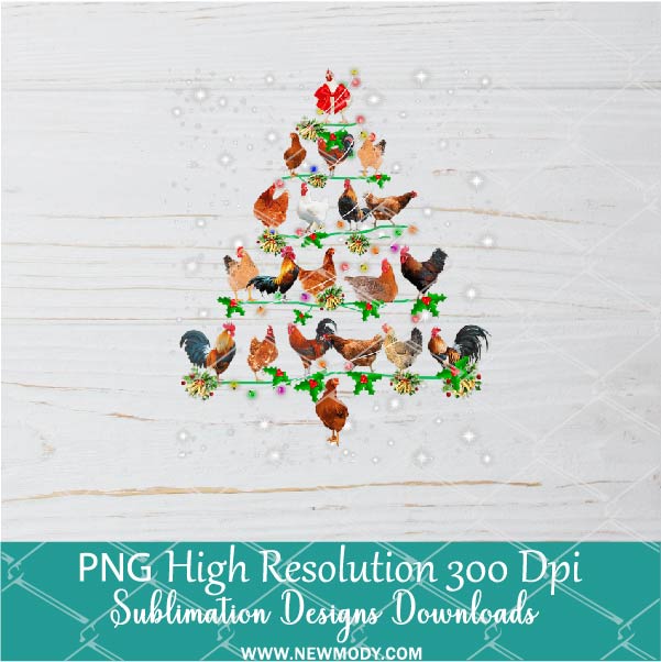 Funny Chickens Christmas Tree PNG For Sublimation, Christmas PNG