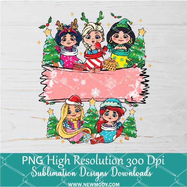 Christmas Disney Princesses Stitch Custom Name Png, Funny Disney Png For Sublimation & DTF T-Shirt Design Digital Download