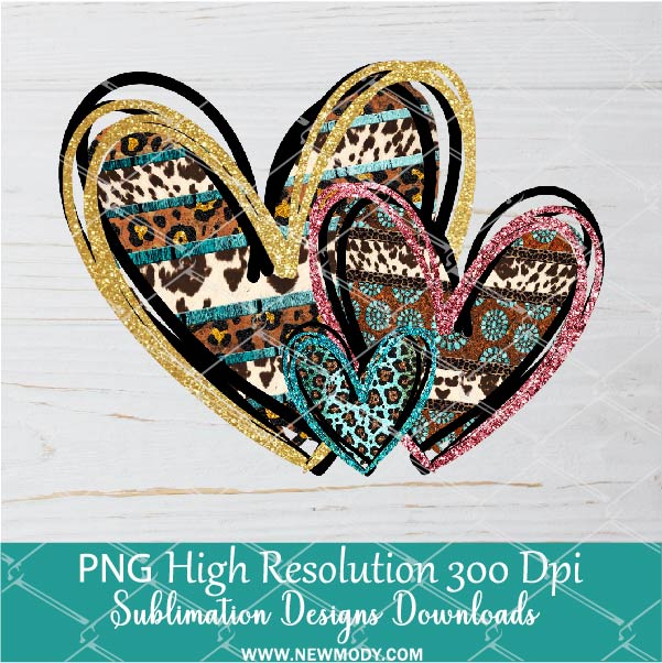 Western Turquoise Hearts Png, Valentine Png For Sublimation & DTF T-Shirt Design Digital Download