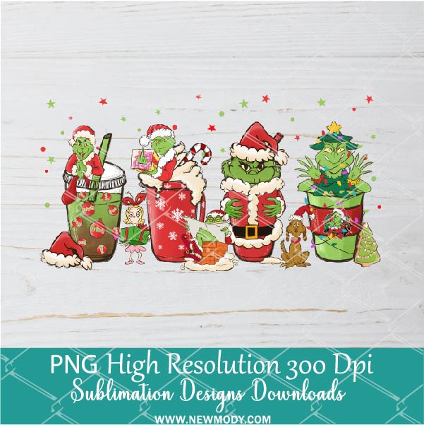 Grinch Coffee cups PNG For Sublimation, Christmas PNG