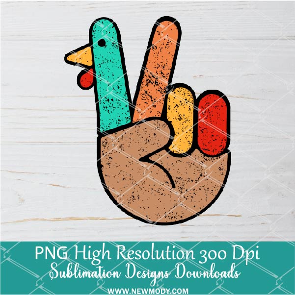 Peace Sign Turkey Hand Png For Sublimation & DTF T-Shirt Design Digital Download
