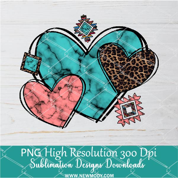 Western Hearts Png, Valentine Png For Sublimation & DTF T-Shirt Design Digital Download