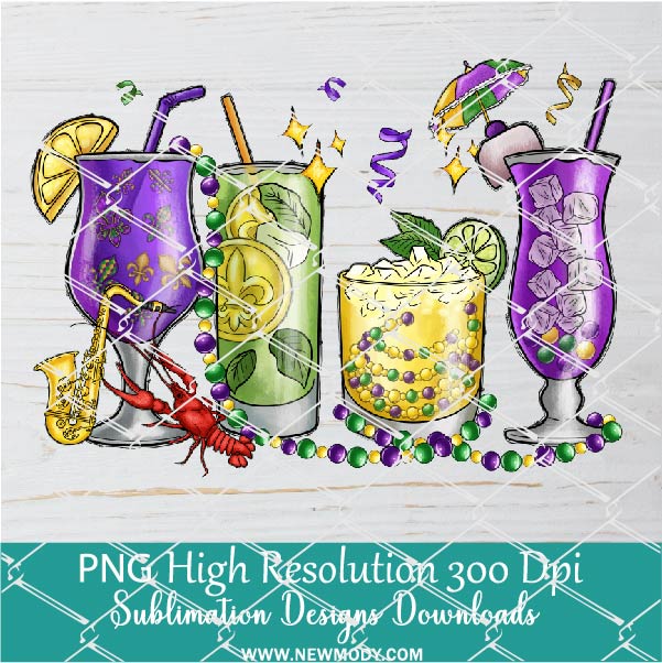 Mardi Gras Drinks Png, Mardi Gras Png For Sublimation & DTF T-Shirt Design Digital Download