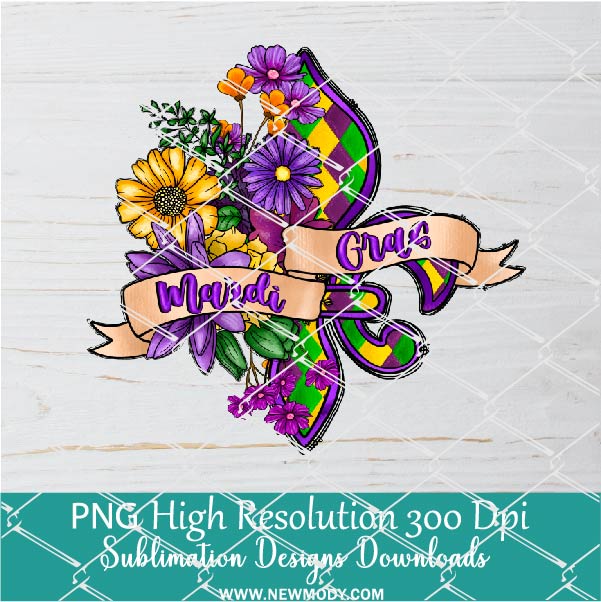 Mardi Gras Flower Png, Mardi Gras Png For Sublimation & DTF T-Shirt Design Digital Download
