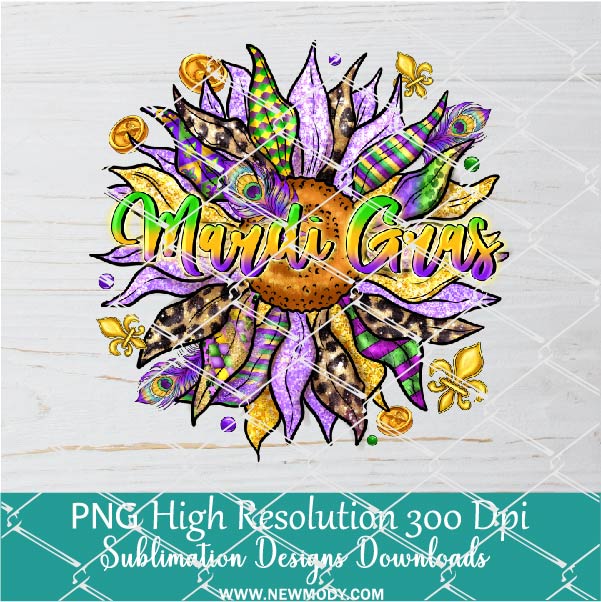 Sunflower Mardi Gras Png, Mardi Gras Png For Sublimation & DTF T-Shirt Design Digital Download