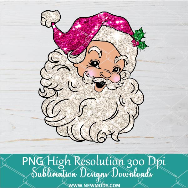 Pink Santa sequin Png, Glitter Christmas Sublimation & DTF T-Shirt Design Digital Download