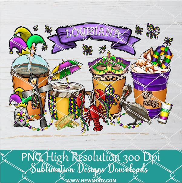 Louisiana Coffee Png, Mardi Gras Png For Sublimation & DTF T-Shirt Design Digital Download