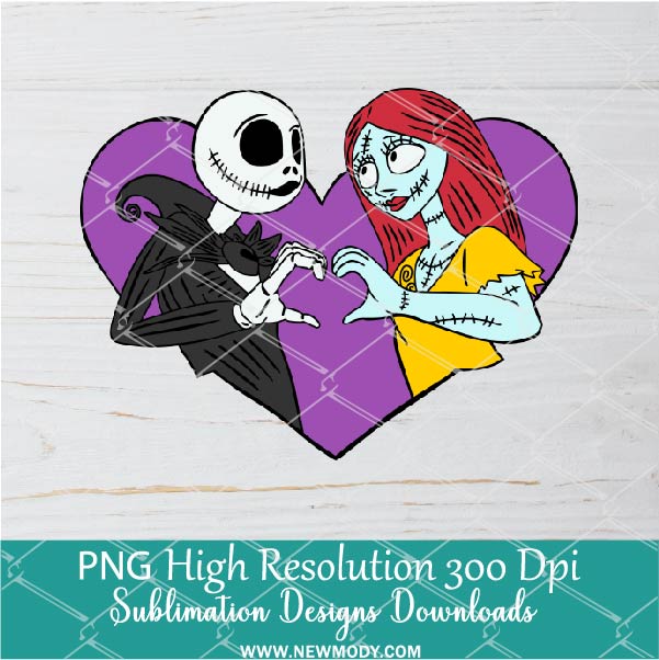 Jack Skellington Sally Heart PNG For Sublimation, Halloween PNG, Love PNG, Heart PNG