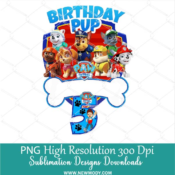 Paw Patrol 5th Birthday PNG Sublimation Design