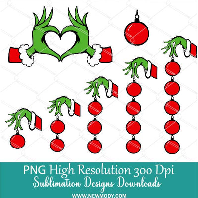 Grinch Hands Heart Balls ornaments PNG Bundle, Matching Christmas Family PNG Sublimation, Grinch Hand holding Ornament, Add your own kids name