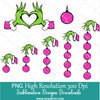 Pink Grinch Hands Heart Balls ornaments PNG Bundle, Matching Christmas Family PNG Sublimation, Grinch Hand holding Ornament, Add your own kids name