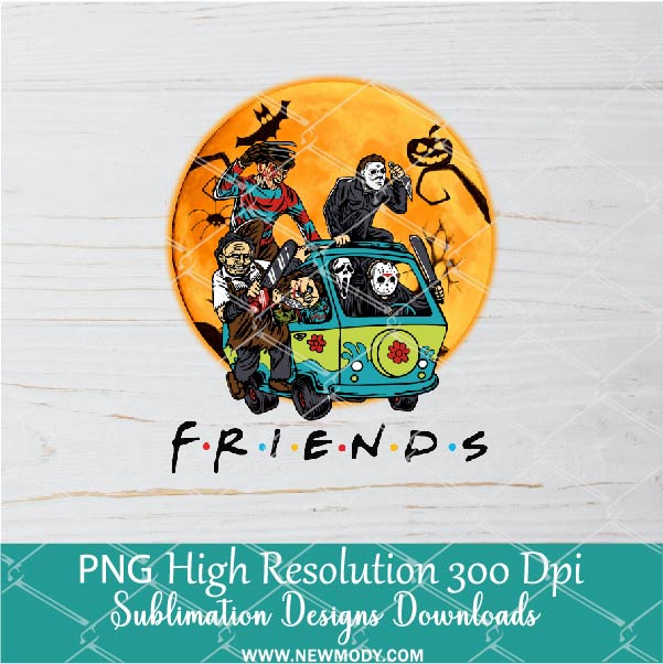 Halloween Friends Car PNG For Sublimation, Retro Hippie Car Funny Halloween Movie PNG Clipart