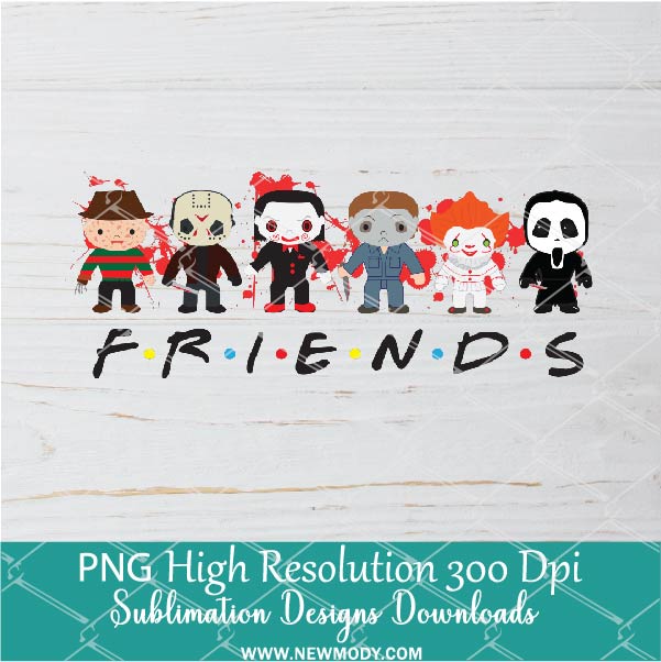 Friends Horror Movies PNG For Sublimation, Chibi Horror Movie PNG Clipart, Halloween Friends PNG