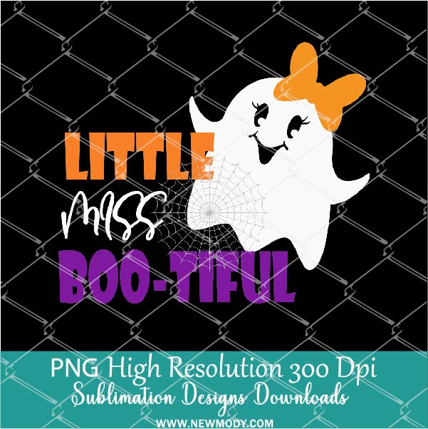 Little miss boo PNG For Sublimation, Cute Ghost with bow PNG, Girl Halloween PNG
