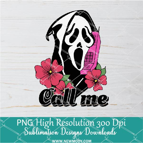 Floral Scream Call me PNG For Sublimation, Horror PNG; Halloween PNG