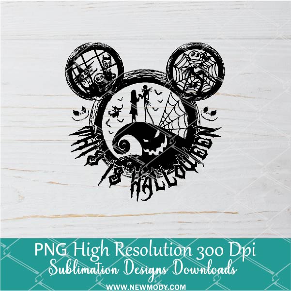 Mickey head Nightmare before christmas PNG For Sublimation, Halloween PNG