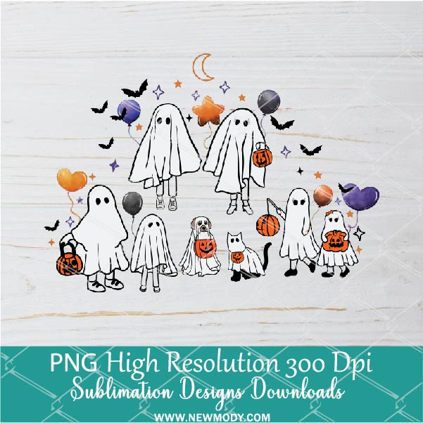 Halloween ghost family PNG For Sublimation, Funny Halloween ghosts family Birthday PNG Clipart