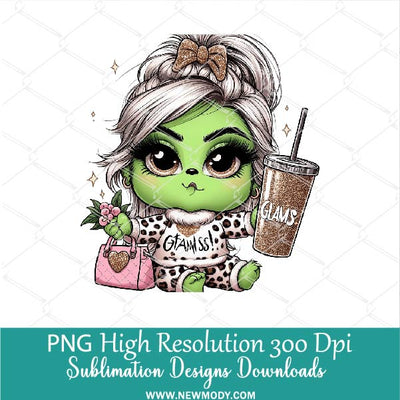 Grinch Baby girl Bougie PNG Bundle, Cute Leopard Pink Grinchy babies Girls Clipart PNG for Sublimation