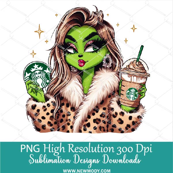 Bougie Grinch Girl PNG, Cute Stylish Girl Png for Sublimation &amp; DTF T-Shirt Design Digital Download