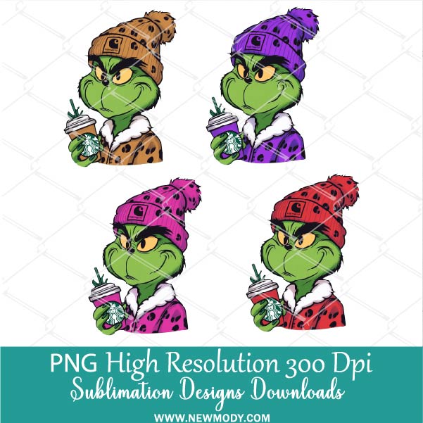 Trendy Grinch Bougie PNG Bundle, Leopard Pink Purple Red Grinchy Png for Sublimation &amp; DTF T-Shirt Design Digital Download