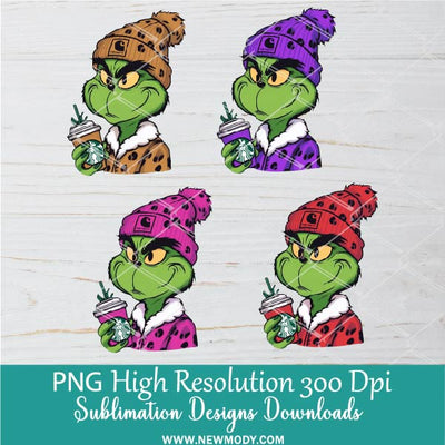 Trendy Grinch Bougie PNG Bundle, Leopard Pink Purple Red Grinchy Png for Sublimation &amp; DTF T-Shirt Design Digital Download