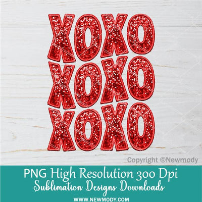 Xoxo Red Sequin PNG, Glitter Faux embroidery Love Valentine’s Day Sublimation &amp; DTF Print Valentine T-shirt Design