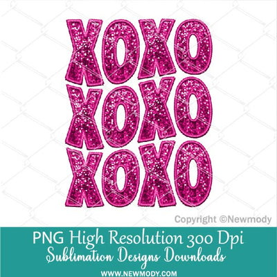 Xoxo Pink Sequin PNG, Glitter Faux embroidery Love Valentine’s Day Sublimation &amp; DTF Print Valentine T-shirt Design