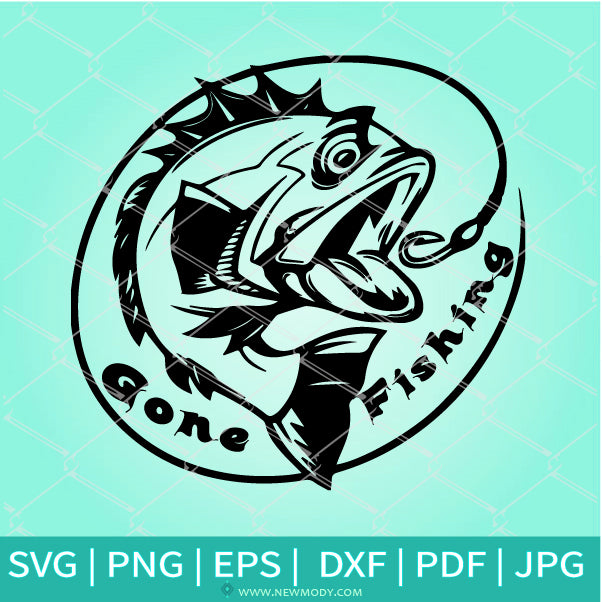 Gone Fishing SVG - Fishing Pole SVG- Bass Fishing Time SVG